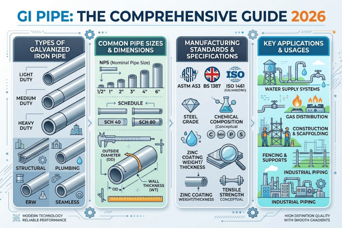 GI Pipe Types, Sizes, Specifications & Applications [2026 Guide]