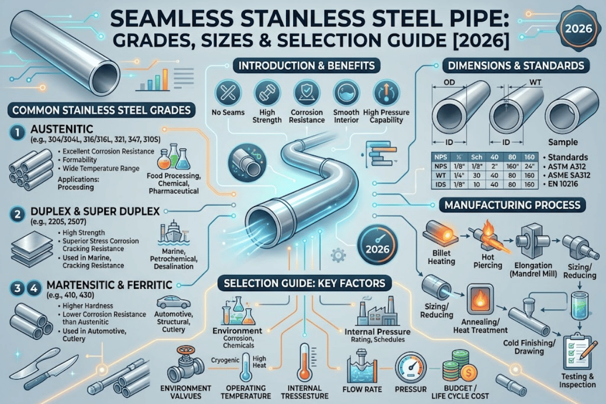 Seamless Stainless Steel Pipe: Grades, Sizes & Selection Guide [2026]