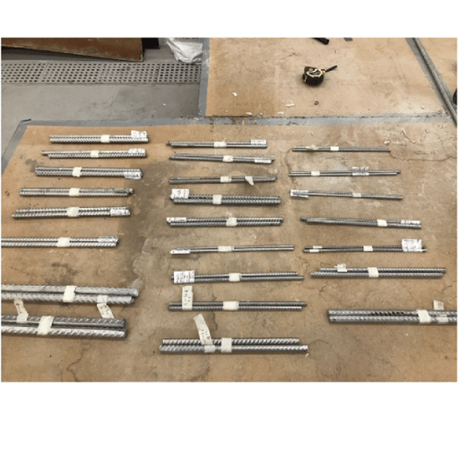 Stainless steel reinforcement bars before tensile testing.