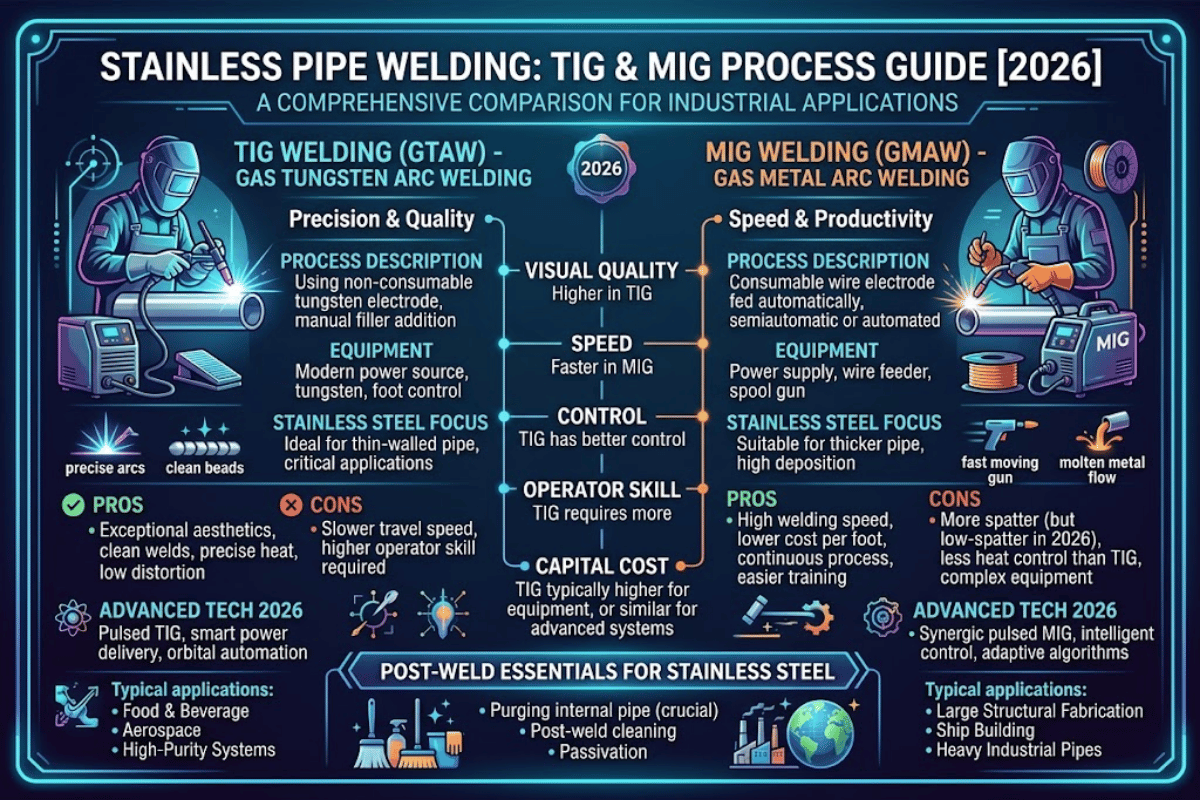 Stainless Pipe Welding: TIG & MIG Process Guide [2026]