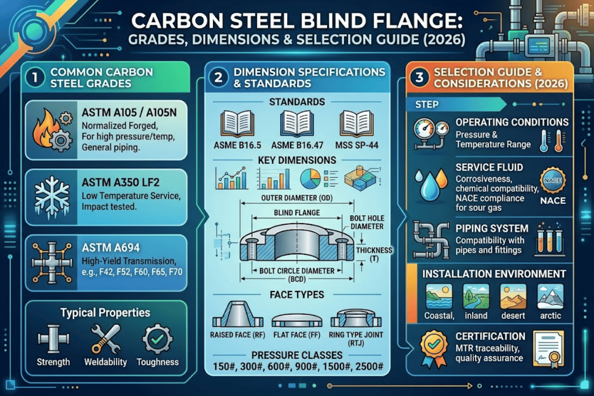 Carbon Steel Blind Flange: Grades, Dimensions & Selection Guide (2026)