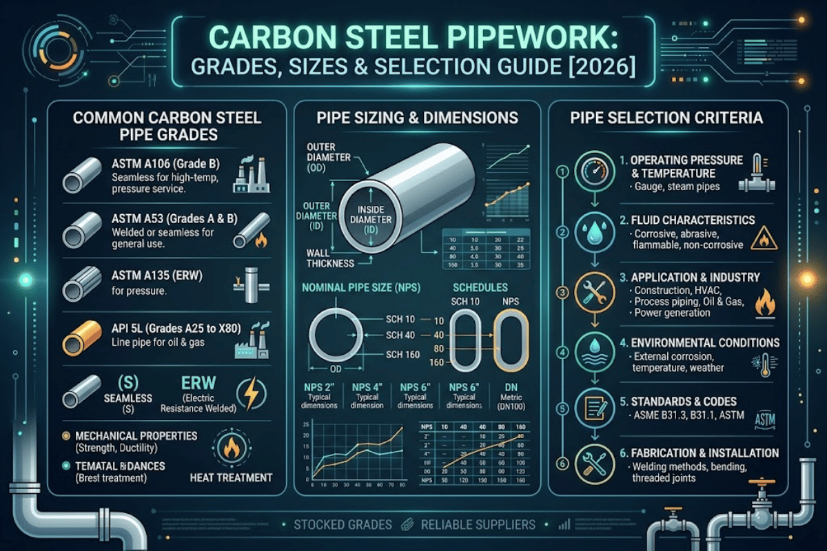 Carbon Steel Pipework: Grades, Sizes & Selection Guide [2026]