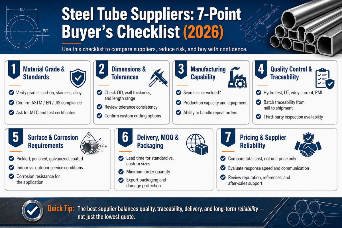 Steel Tube Suppliers: 7-Point Buyer's Checklist (2026)