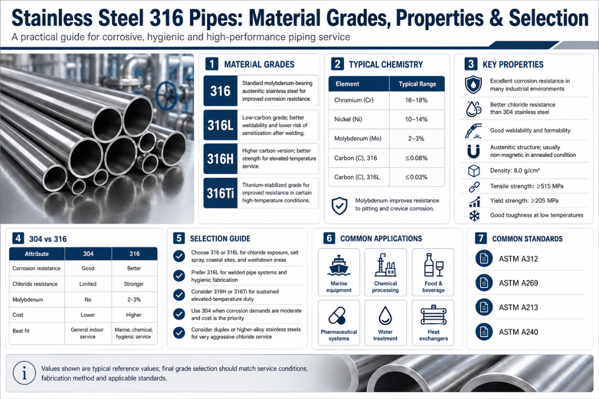 Tuberías de acero inoxidable 316: grados, propiedades y selección de materiales