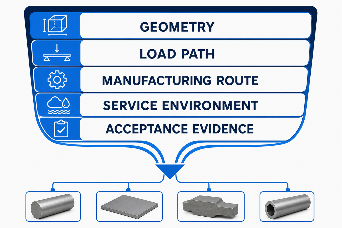 Five-step titanium product-form selection: geometry, load path, route, service and acceptance evidence