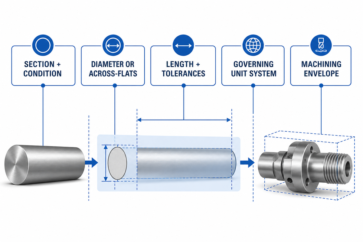 Titanium bar order controls for section, condition, tolerances, units and machining envelope (ASTM B348)