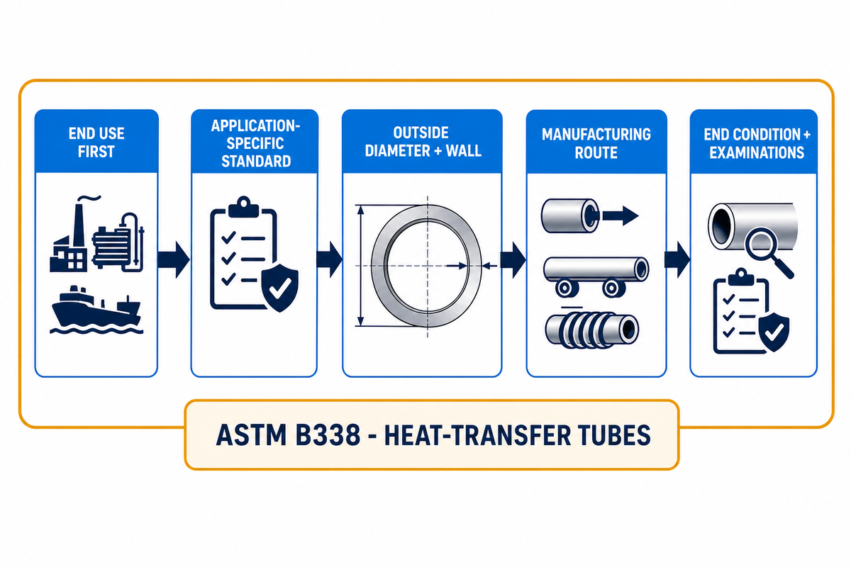 Titanium tube selection starts with end use, application standard, dimensions, route and examinations (ASTM B338)