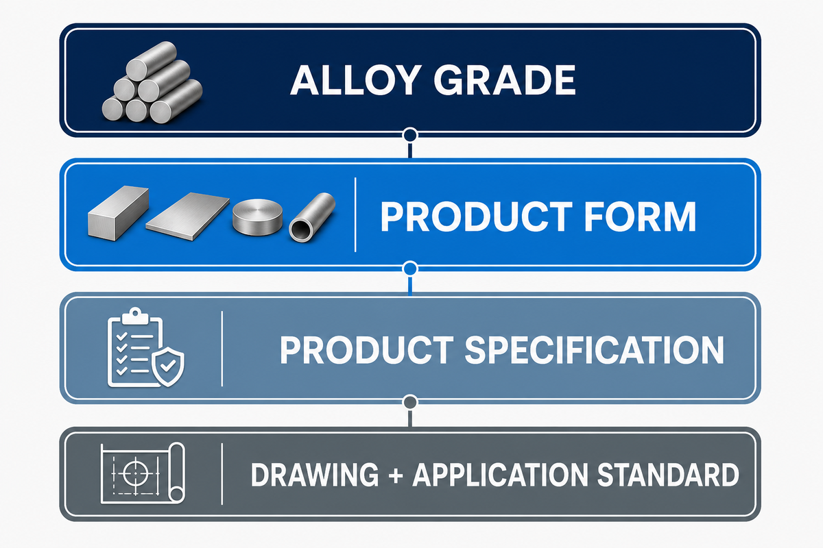 Alloy grade, product form, product specification and application drawing are separate purchasing decisions