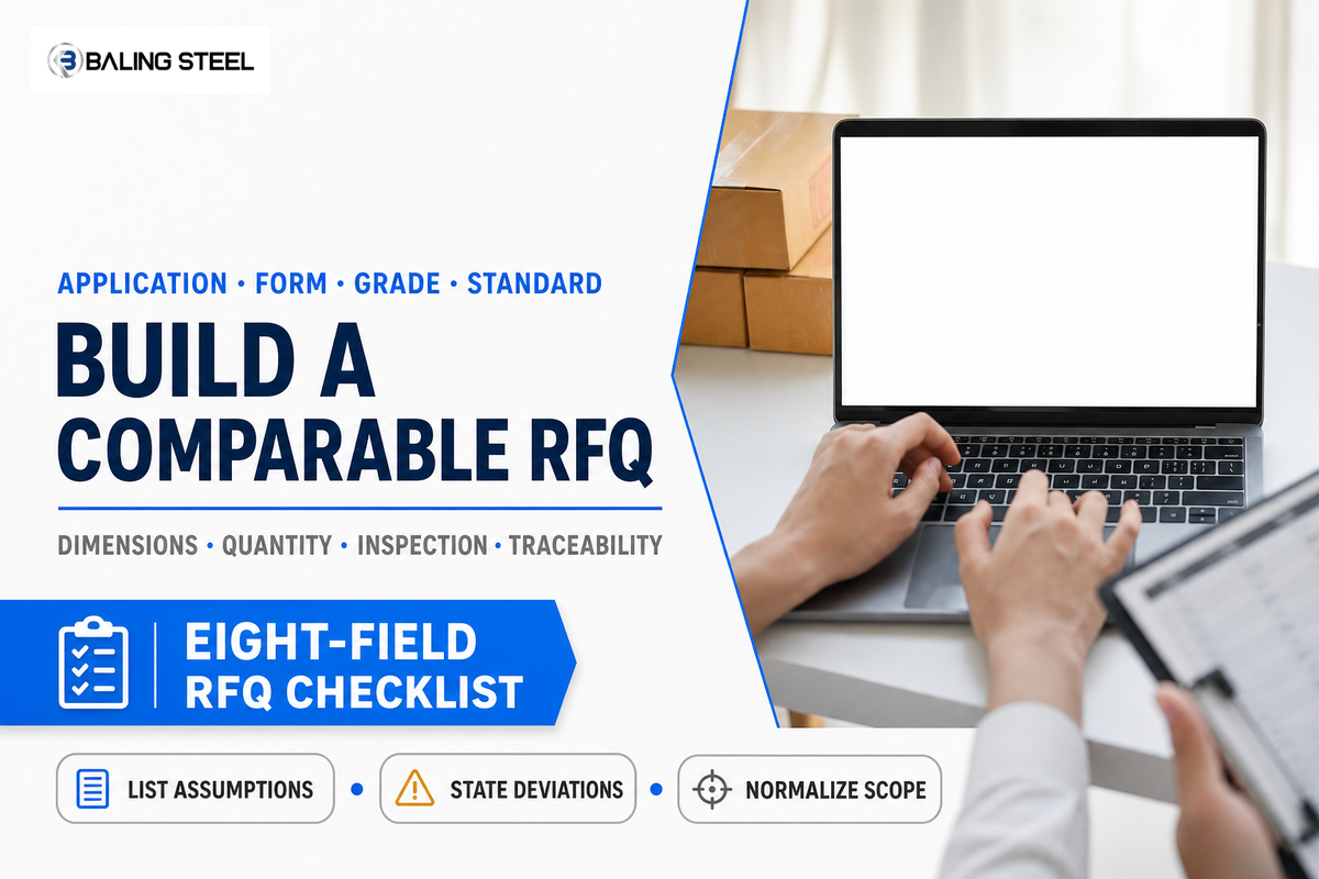 Eight-field titanium request-for-quotation checklist for comparing commercially equivalent offers